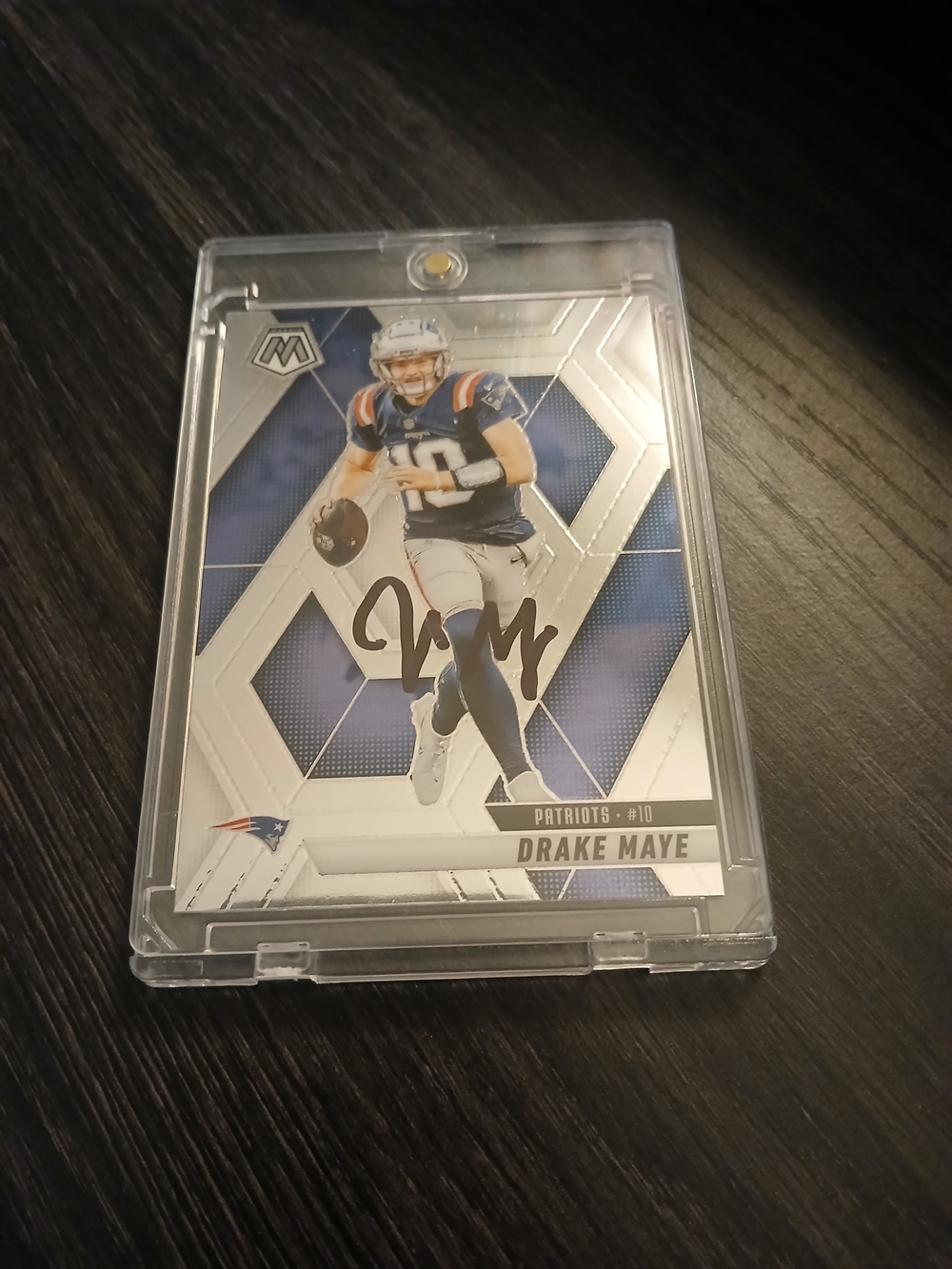Drake Maye Signed Football Card - Blue & White